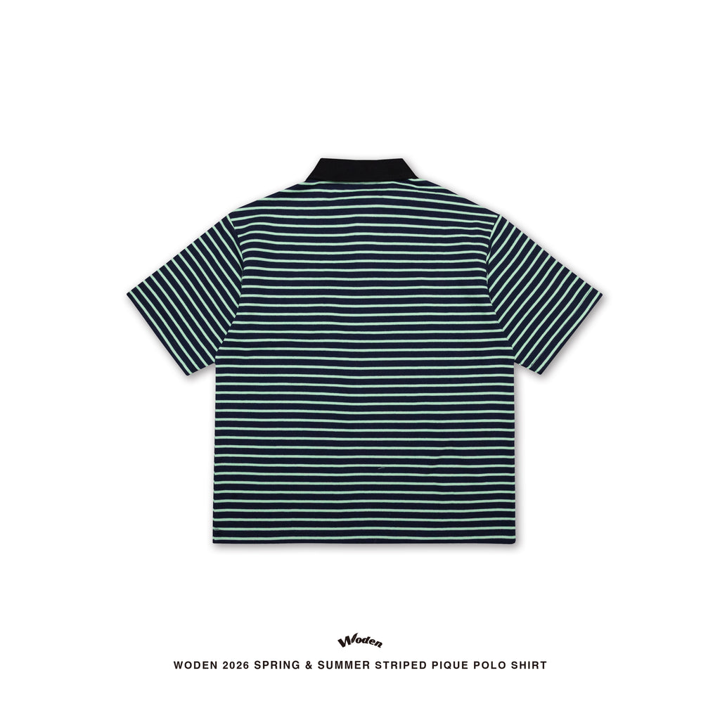 WODEN 2026 Spring & Summer Striped Pique Polo Shirt