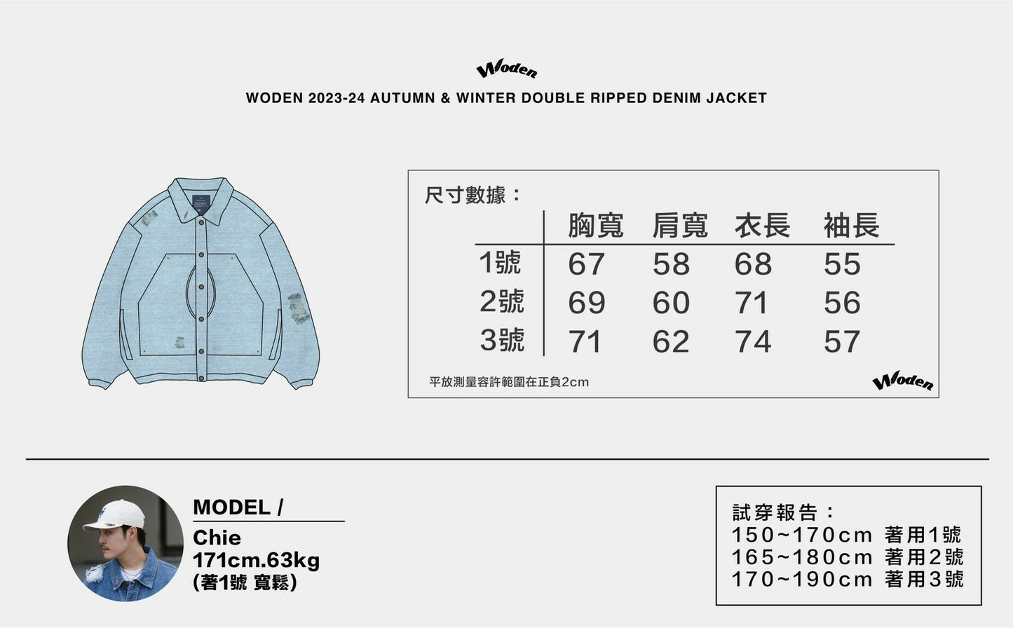 WODEN 2023-24 Autumn & Winter 008 Double Ripped Denim Jacket