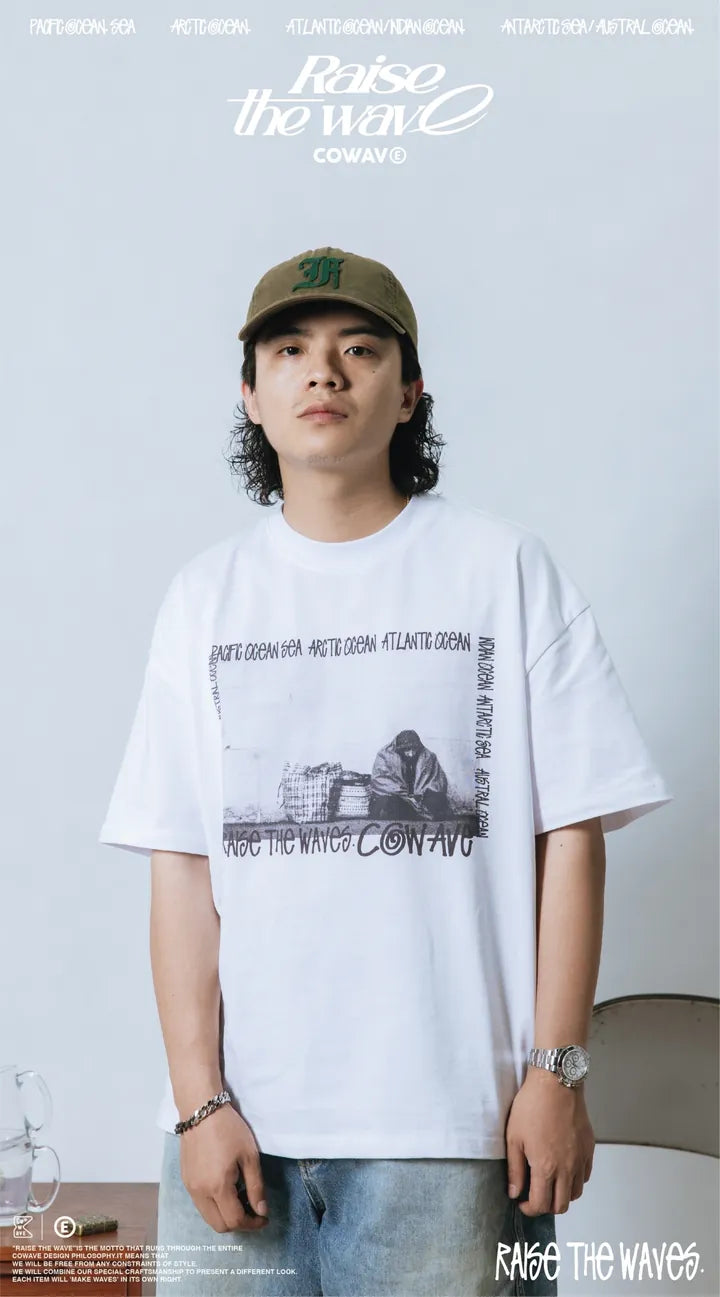 COWAVE 2024 Spring & Summer Begging Picture Font Tee - 白色款