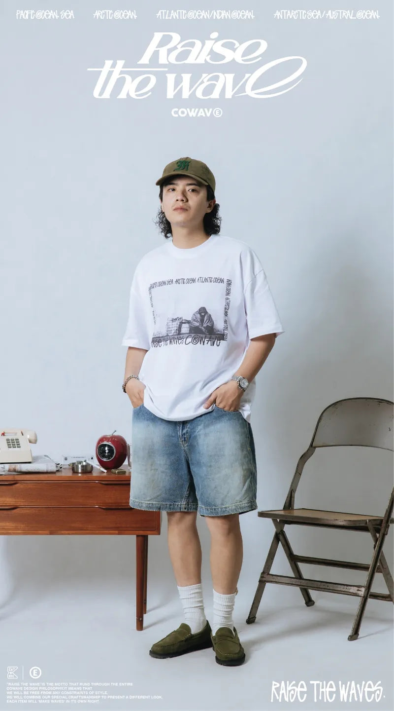 COWAVE 2024 Spring & Summer Begging Picture Font Tee - 白色款