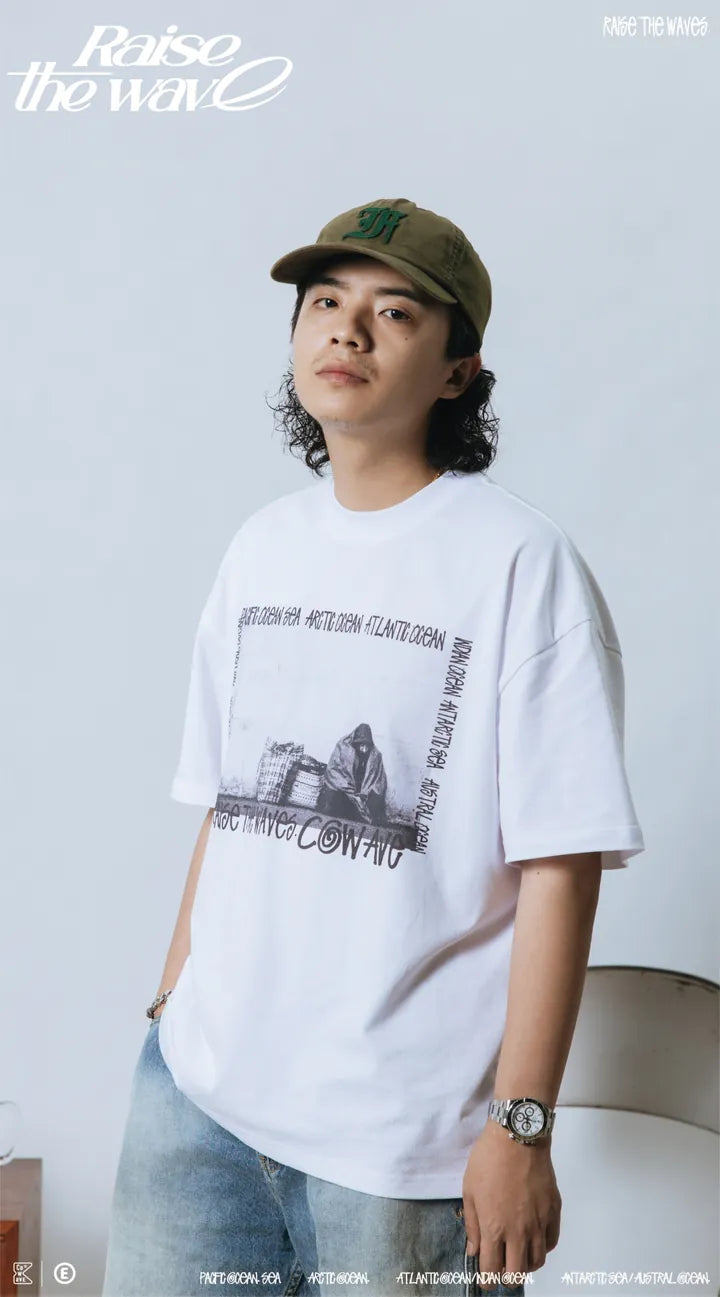 COWAVE 2024 Spring & Summer Begging Picture Font Tee - 白色款