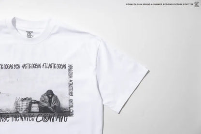 COWAVE 2024 Spring & Summer Begging Picture Font Tee - 白色款