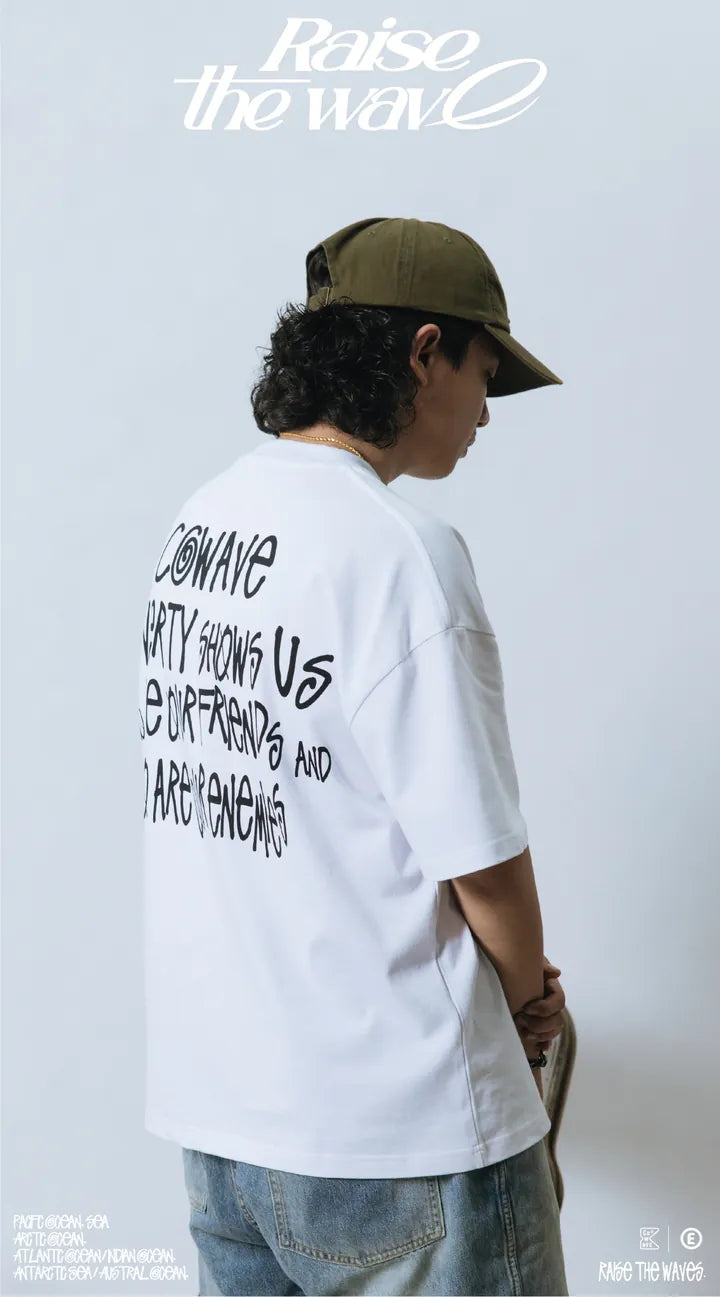 COWAVE 2024 Spring & Summer Begging Picture Font Tee - 白色款