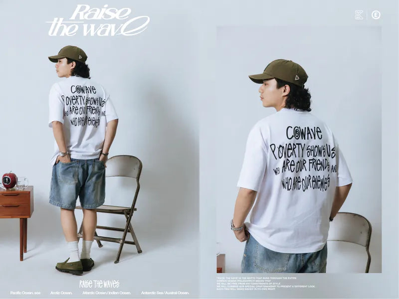 COWAVE 2024 Spring & Summer Begging Picture Font Tee - 白色款