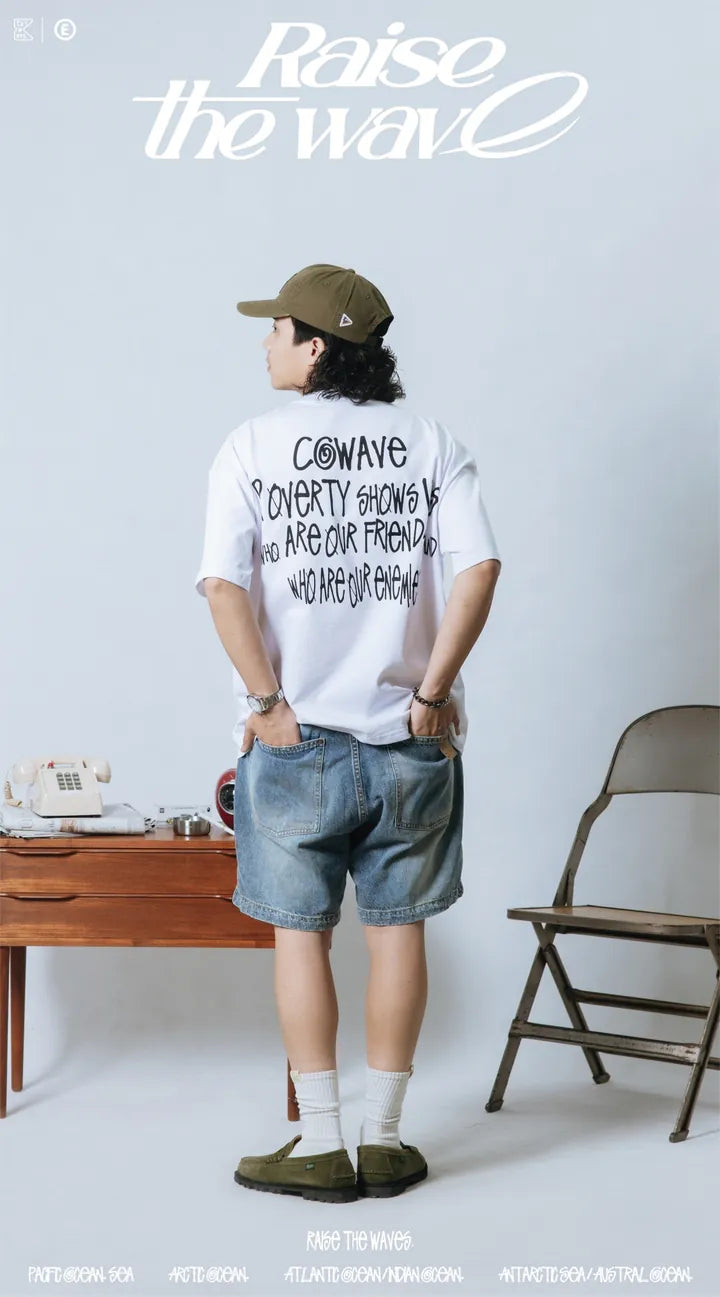 COWAVE 2024 Spring & Summer Begging Picture Font Tee - 白色款