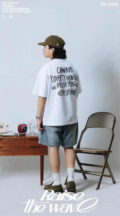 COWAVE 2024 Spring & Summer Begging Picture Font Tee - 白色款