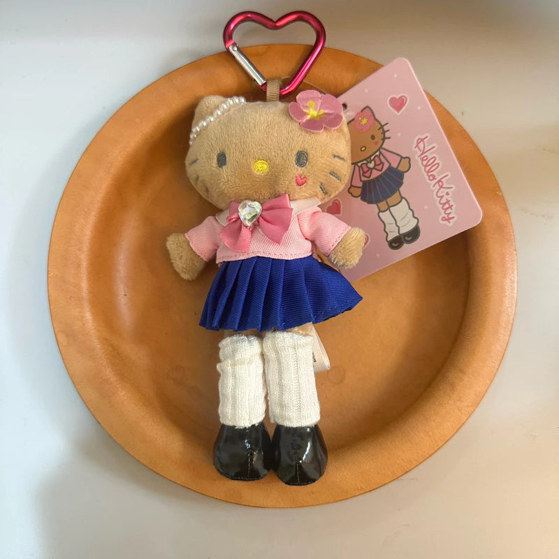長腿hello kitty玩偶吊飾 制服黑皮