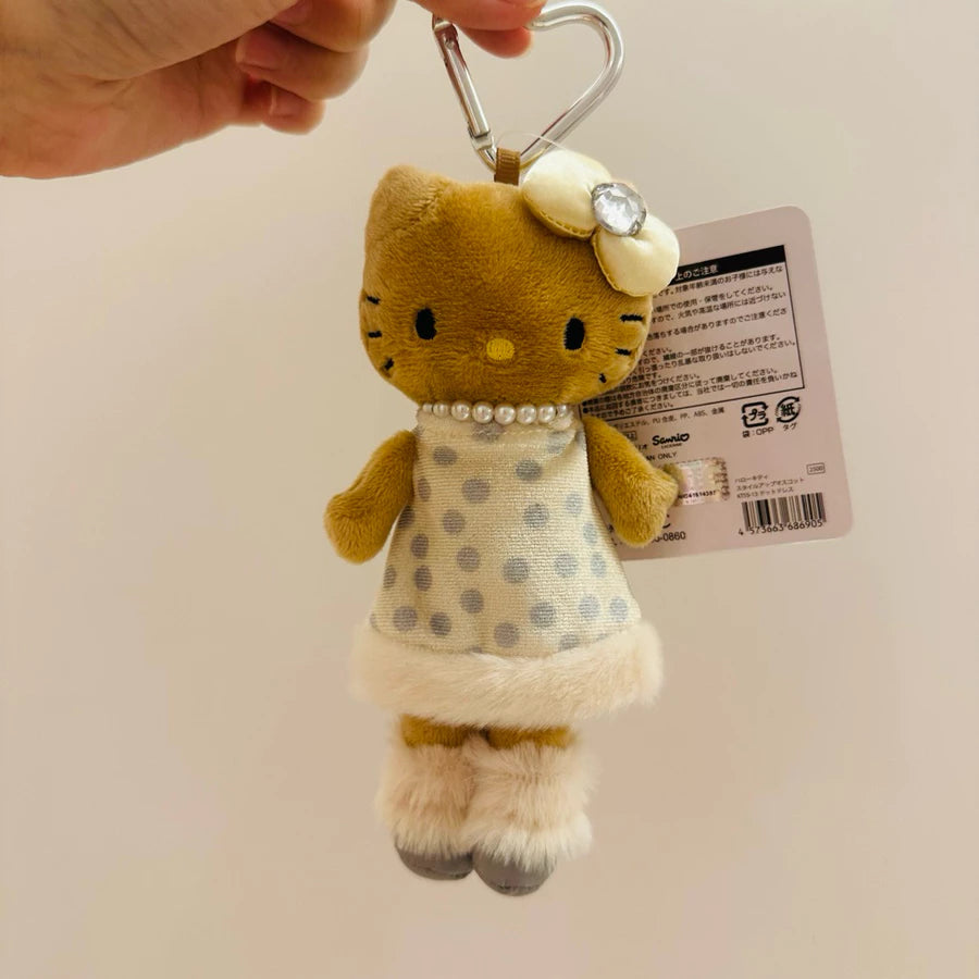 長腿hello kitty玩偶吊飾 白色波點洋裝黑皮