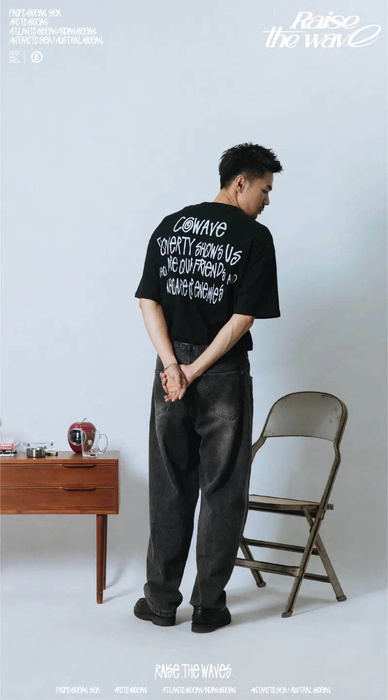 COWAVE 2024 Spring & Summer Begging Picture Font Tee - 黑色款