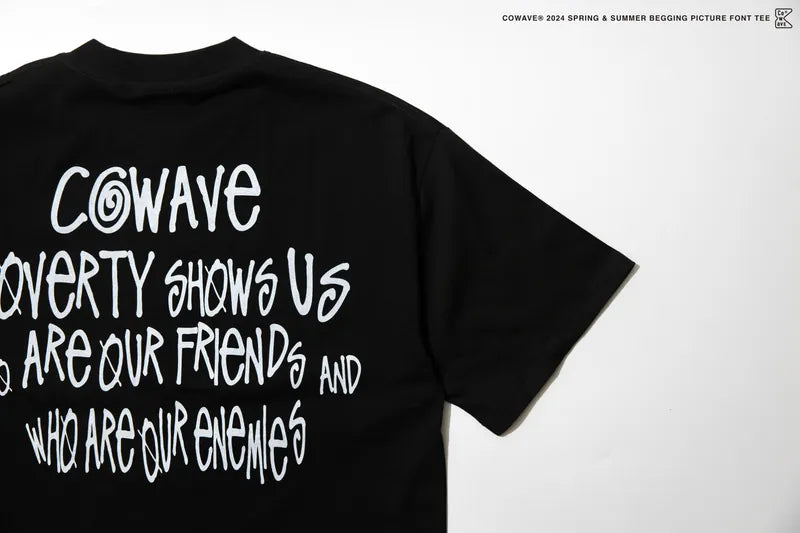 COWAVE 2024 Spring & Summer Begging Picture Font Tee - 黑色款