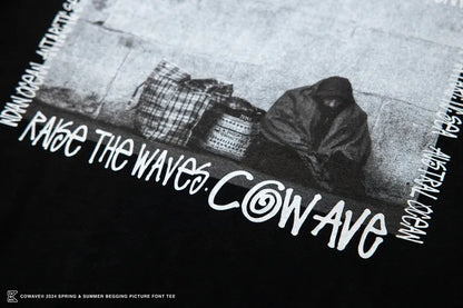 COWAVE 2024 Spring & Summer Begging Picture Font Tee - 黑色款