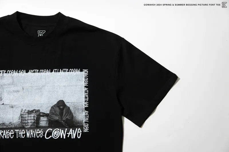 COWAVE 2024 Spring & Summer Begging Picture Font Tee - 黑色款