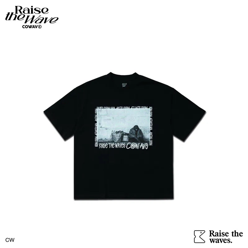 COWAVE 2024 Spring & Summer Begging Picture Font Tee - 黑色款