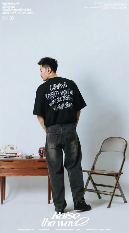 COWAVE 2024 Spring & Summer Begging Picture Font Tee - 黑色款