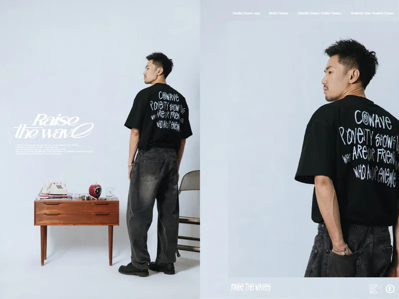 COWAVE 2024 Spring & Summer Begging Picture Font Tee - 黑色款