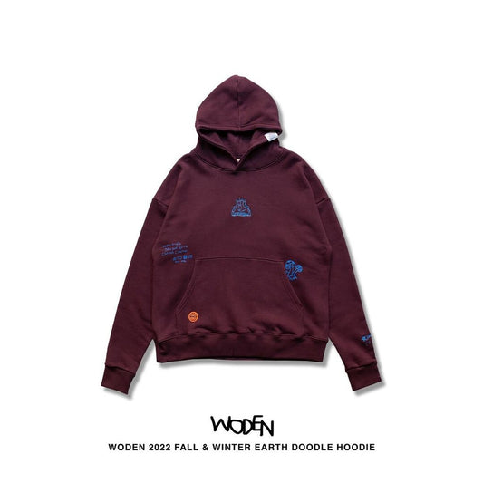 WODEN 2022 Fall & Winter Earth Doodle Hoodie 酒紅款