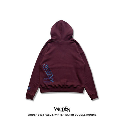 WODEN 2022 Fall & Winter Earth Doodle Hoodie 酒紅款