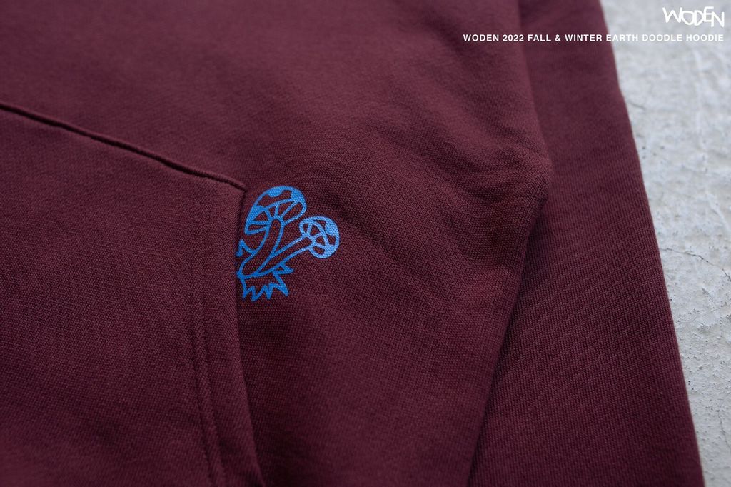 WODEN 2022 Fall & Winter Earth Doodle Hoodie 酒紅款