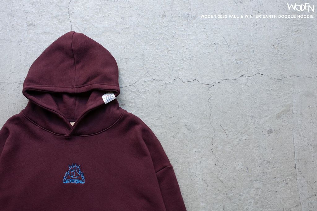 WODEN 2022 Fall & Winter Earth Doodle Hoodie 酒紅款