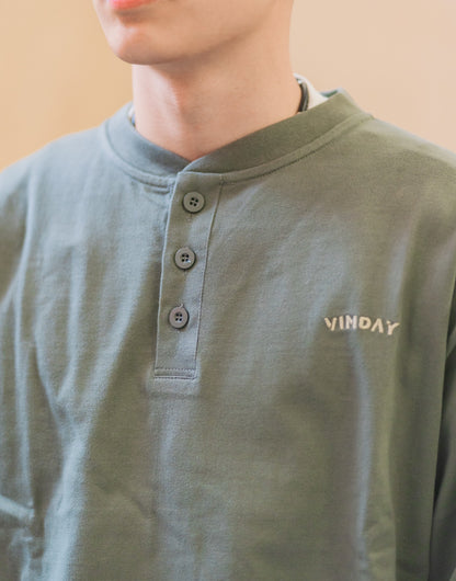 VINDAY 2022 Fall & Winter Vintage Henley L/S Tee（霧灰）