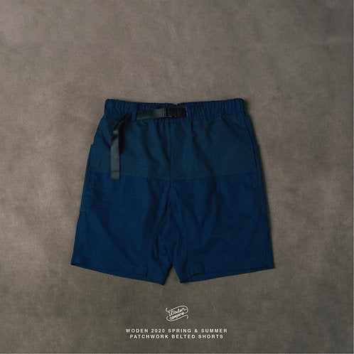WODEN 2020 Spring & Summer Patchwork Belted Shorts（深藍）