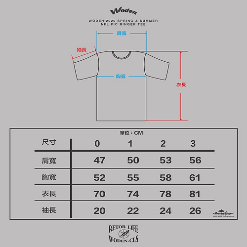 WODEN 2020 Spring & Summer NFL Pic Ringer Tee（白紅）