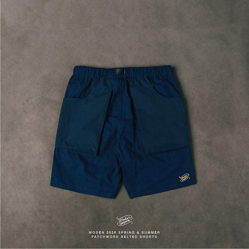 WODEN 2020 Spring & Summer Patchwork Belted Shorts（深藍）